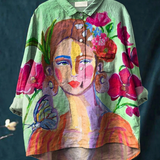 Bruna | T-shirt Feminina Descontraída com Retrato em Estilo de Pintura a Óleo