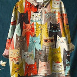 Eva | Blusa Feminina Descontraída com Estampado Artístico de Gato