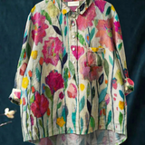 Inês | T-shirt Feminina Descontraída em Estilo Vintage com Padrão Floral