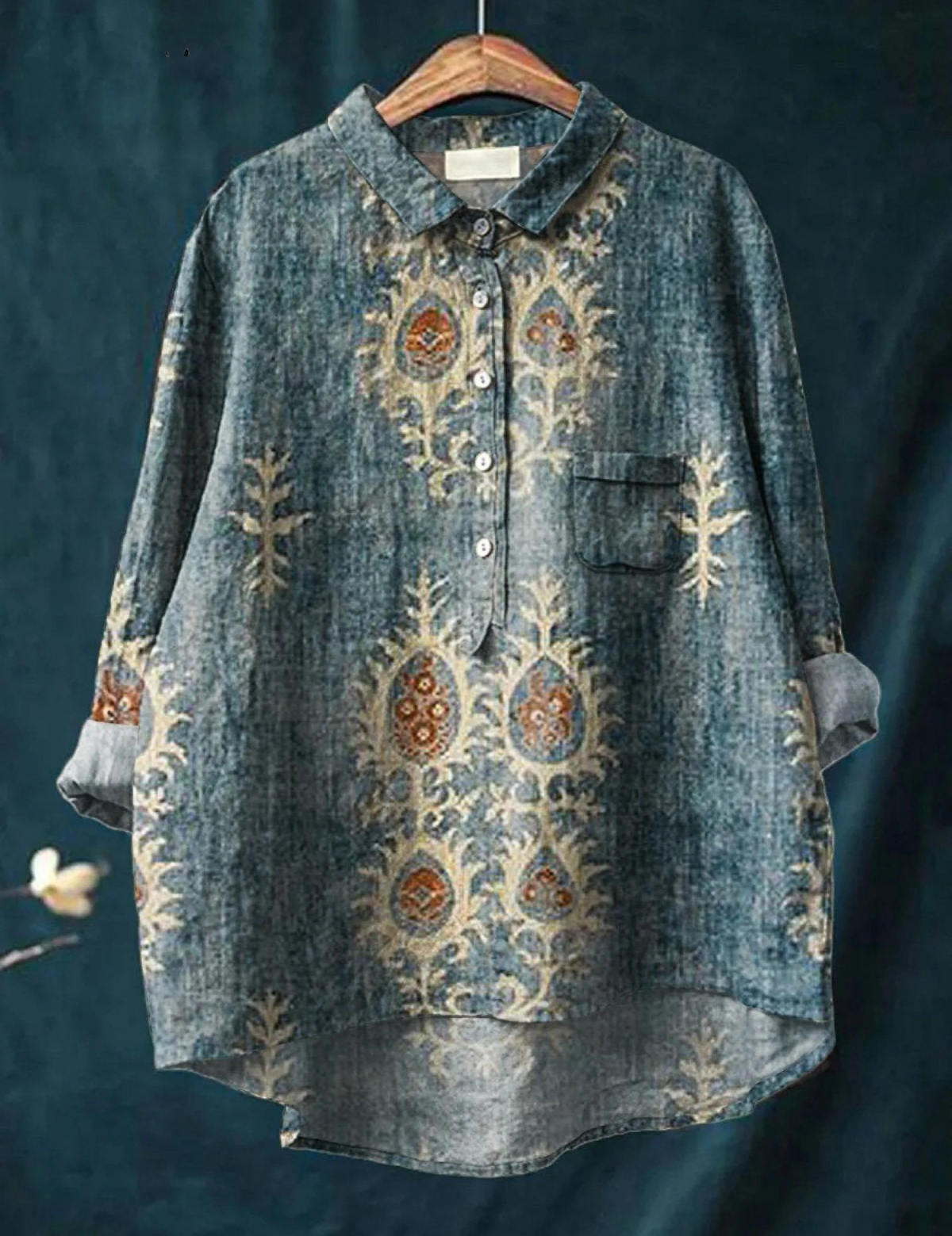 Luísa | Blusa Feminina Descontraída com Estampado Floral Vintage Étnico