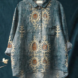 Luísa | Blusa Feminina Descontraída com Estampado Floral Vintage Étnico