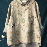 Alexandra | Blusa Feminina Descontraída com Estampado de Ramo e Pisco-de-peito-ruivo