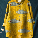 Leonor | T-shirt Descontraída com Arte Vintage de Peixe