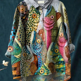 Gisela | T-shirt Descontraída em Estilo Vintage com Motivo Divertido de Peixe