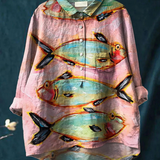 Emília | T-shirt Feminina Descontraída com Arte Vintage de Peixe