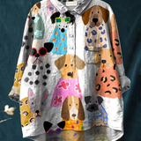 Íris | Blusa Descontraída com Cão de Desenho Animado Colorido