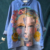 Amélia | T-shirt Descontraída com Retrato de Frida em Estampado a Óleo