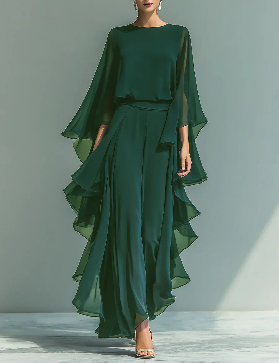 Aurora | Conjunto Elegante em Chiffon com Volantes