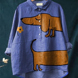 Eduarda | Blusa Descontraída com Estampado Artístico de Cão-Salsicha