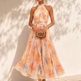 Aurélia | Vestido com Decote Halter e Estampado Aquarela