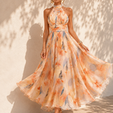 Aurélia | Vestido com Decote Halter e Estampado Aquarela