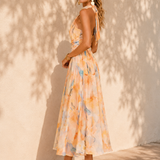 Aurélia | Vestido com Decote Halter e Estampado Aquarela