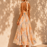 Aurélia | Vestido com Decote Halter e Estampado Aquarela