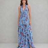Betina | Cascata Romântica de Rosas – Vestido Longo com Decote Halter