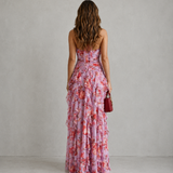Betina | Cascata Romântica de Rosas – Vestido Longo com Decote Halter