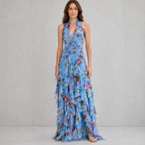 Betina | Cascata Romântica de Rosas – Vestido Longo com Decote Halter