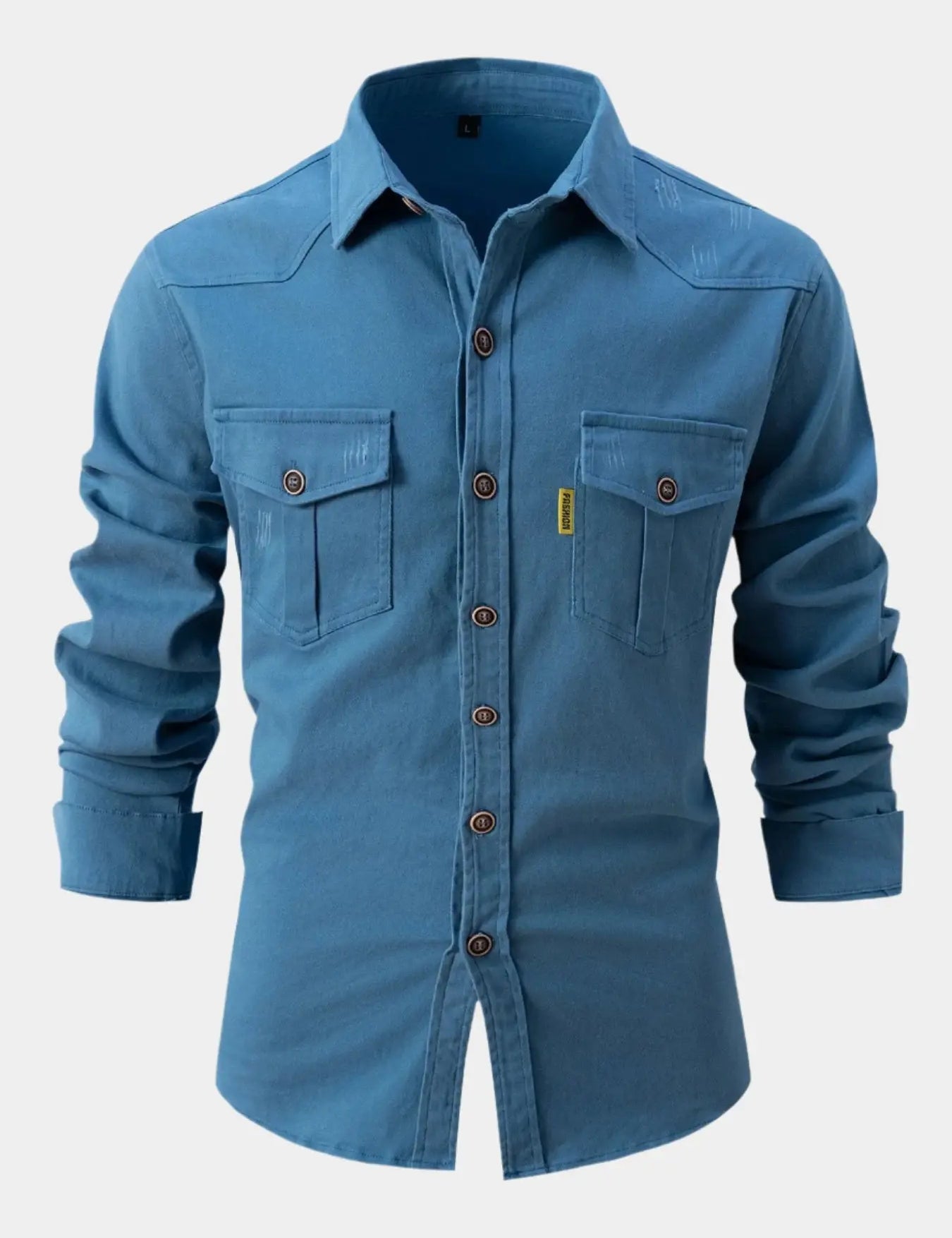 Camisa de Mistura de Denim - Botões