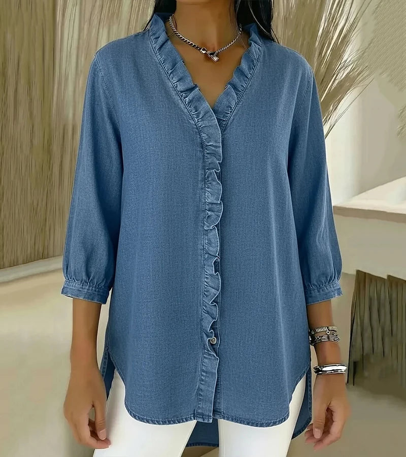 Blusa de V com Renda e Toque Suave
