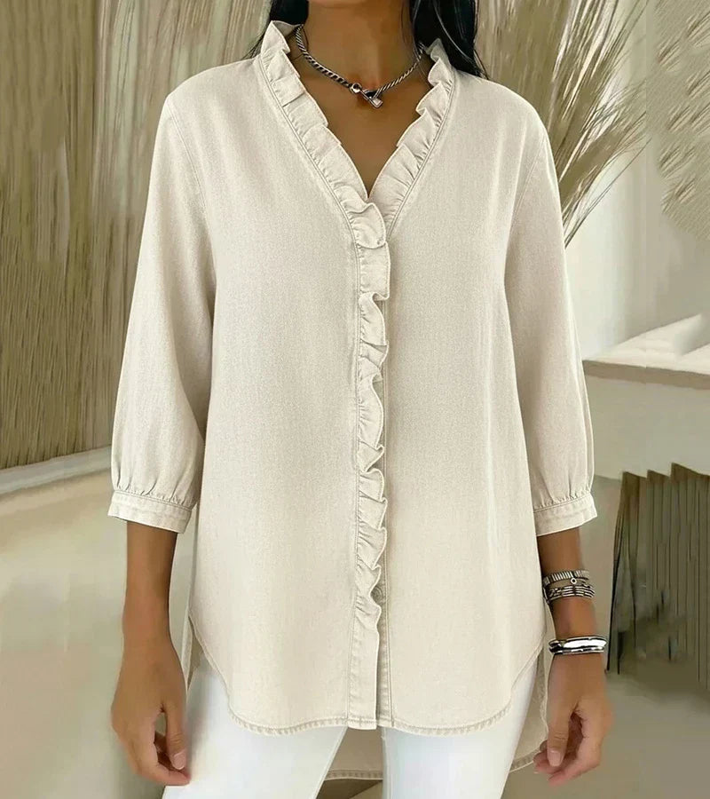 Blusa de V com Renda e Toque Suave