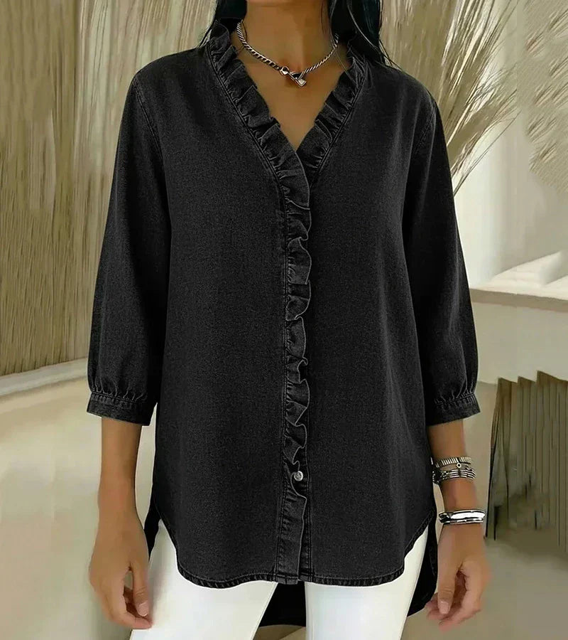 Blusa de V com Renda e Toque Suave