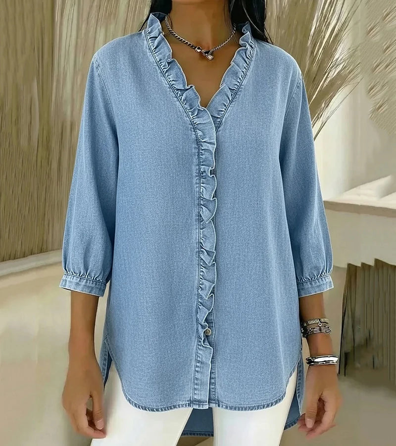 Blusa de V com Renda e Toque Suave