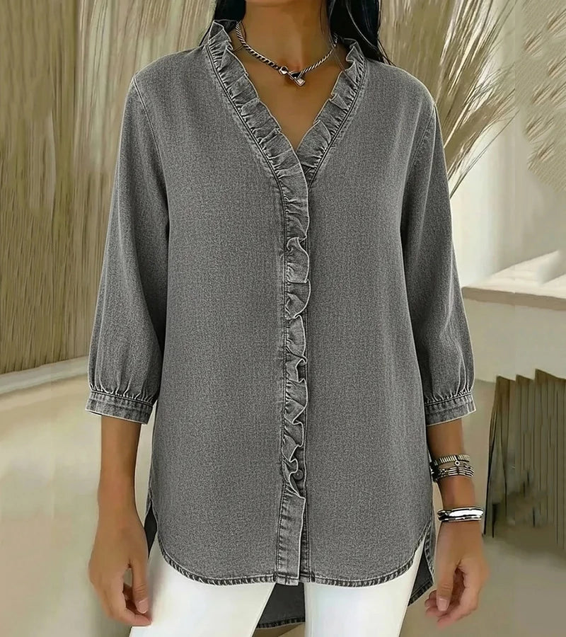 Blusa de V com Renda e Toque Suave