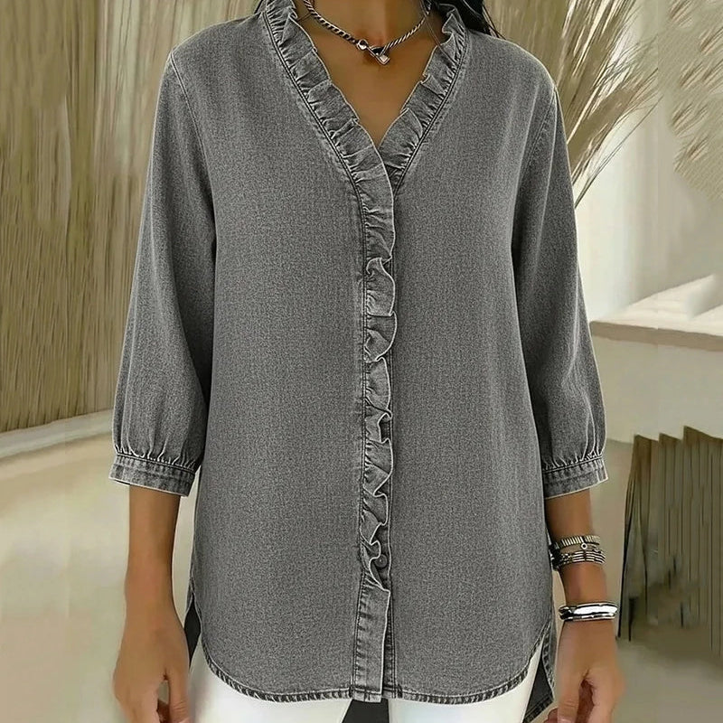 Blusa de V com Renda e Toque Suave