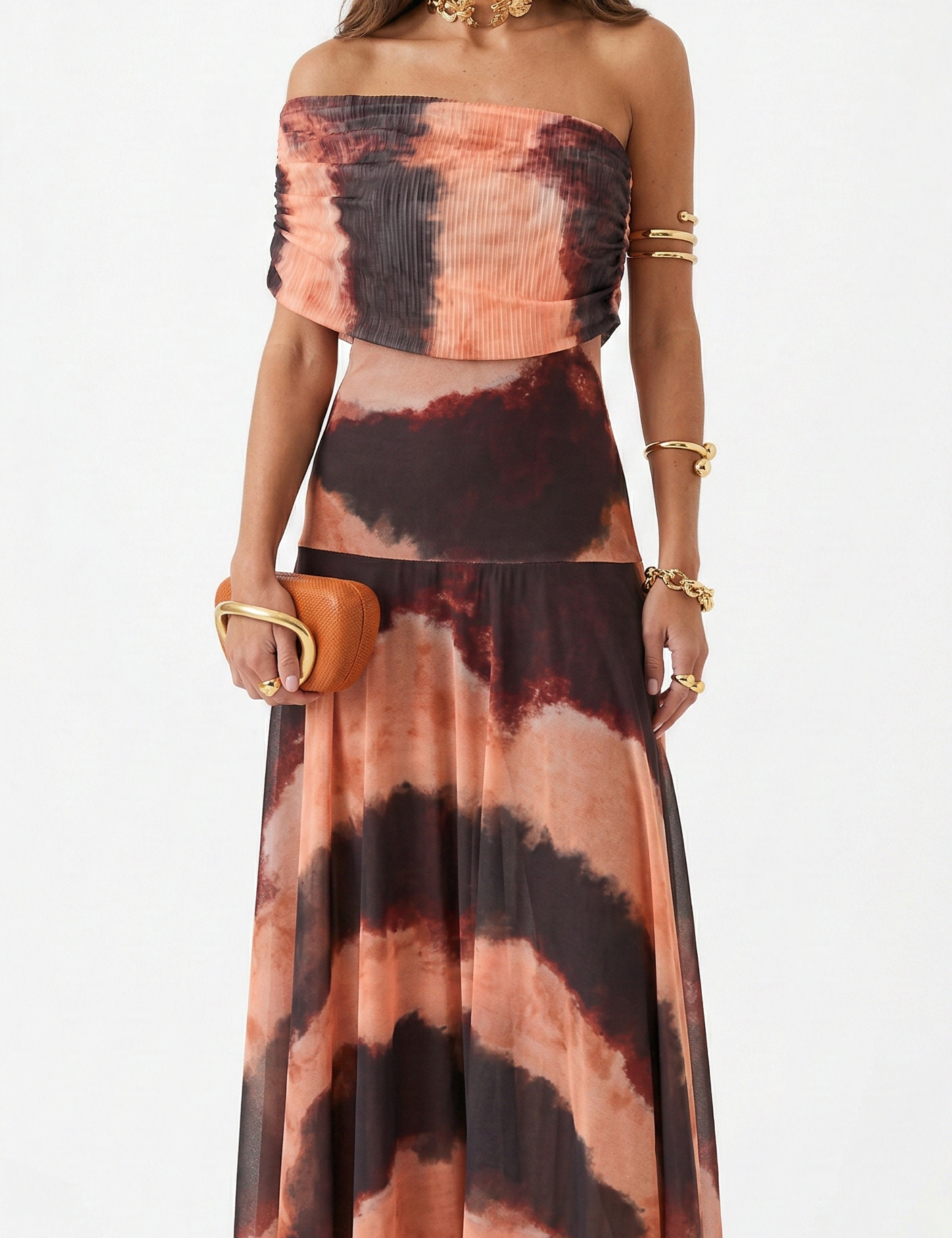 Catarina | Vestido Maxi Assimétrico com Estampado Abstrato