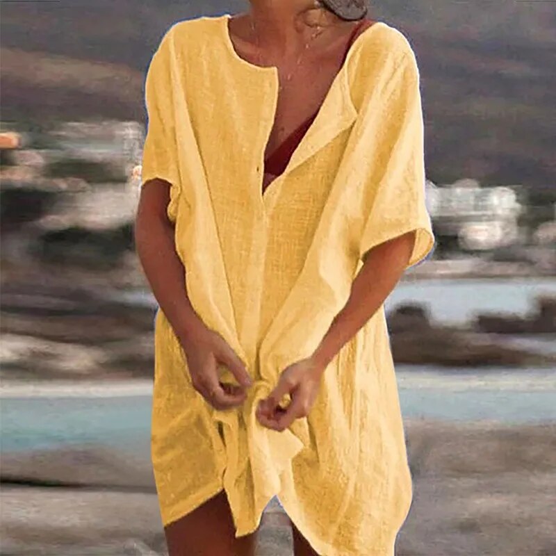 Ágata - Vestido casual em linho e algodão