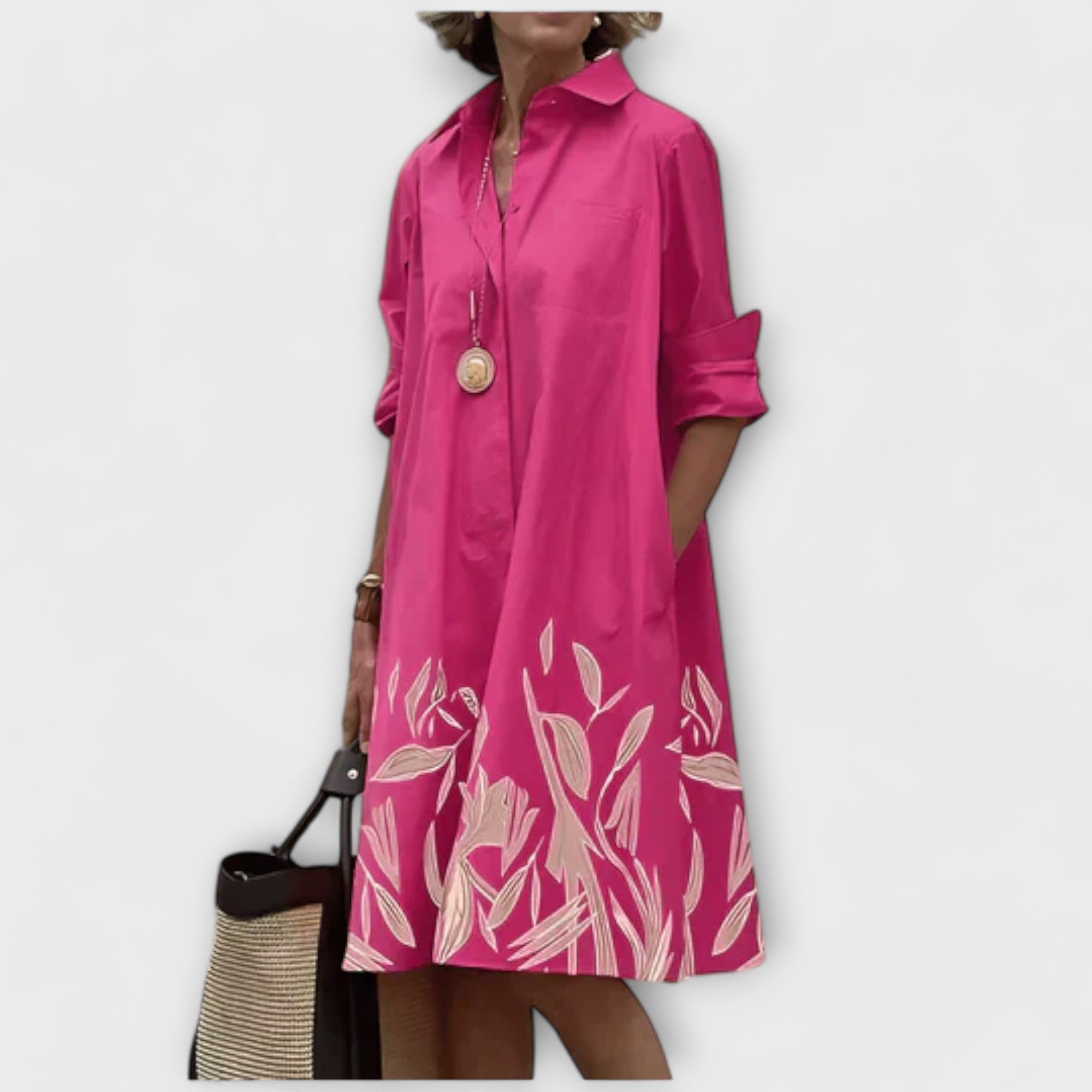 Olga - Vestido Camisa Moderno com Gola e Mangas 3/4