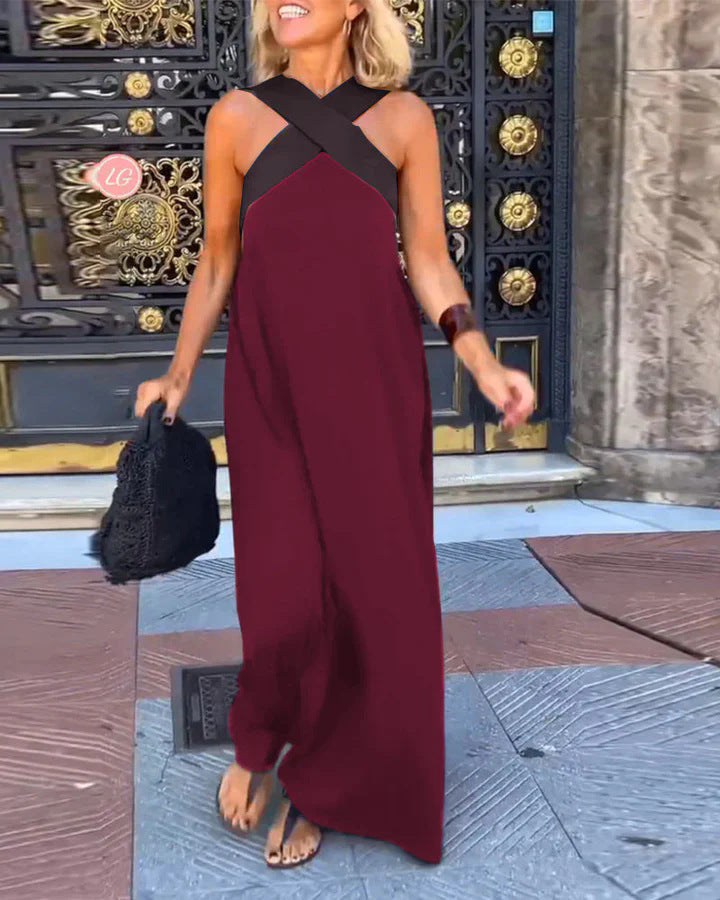 Filipa | Vestido Maxi com Decote Cruzado em Contraste