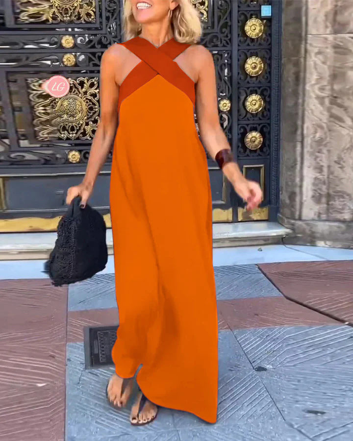 Filipa | Vestido Maxi com Decote Cruzado em Contraste
