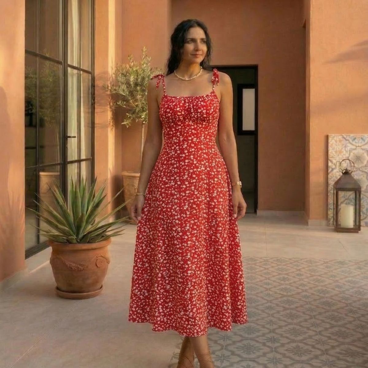Joana | Top de praia com alças finas e padrão floral