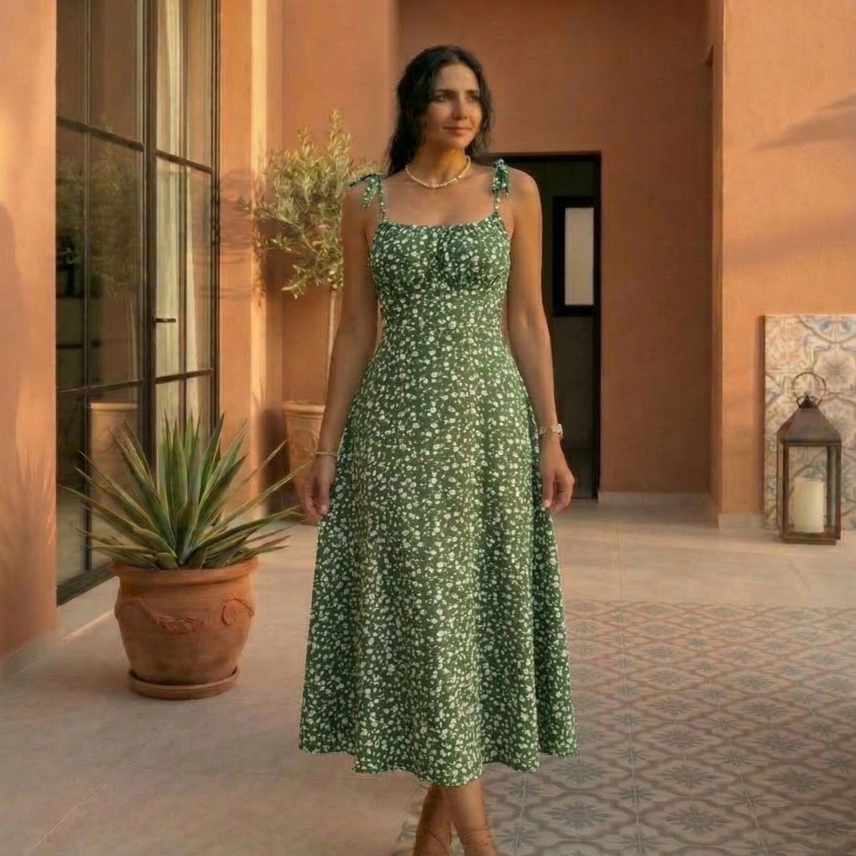 Joana | Top de praia com alças finas e padrão floral