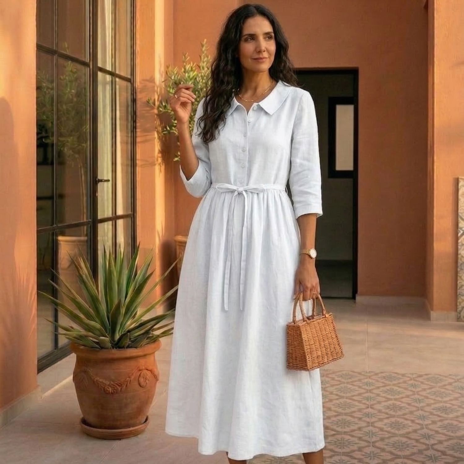 Lina | Vestido de linho clássico claro