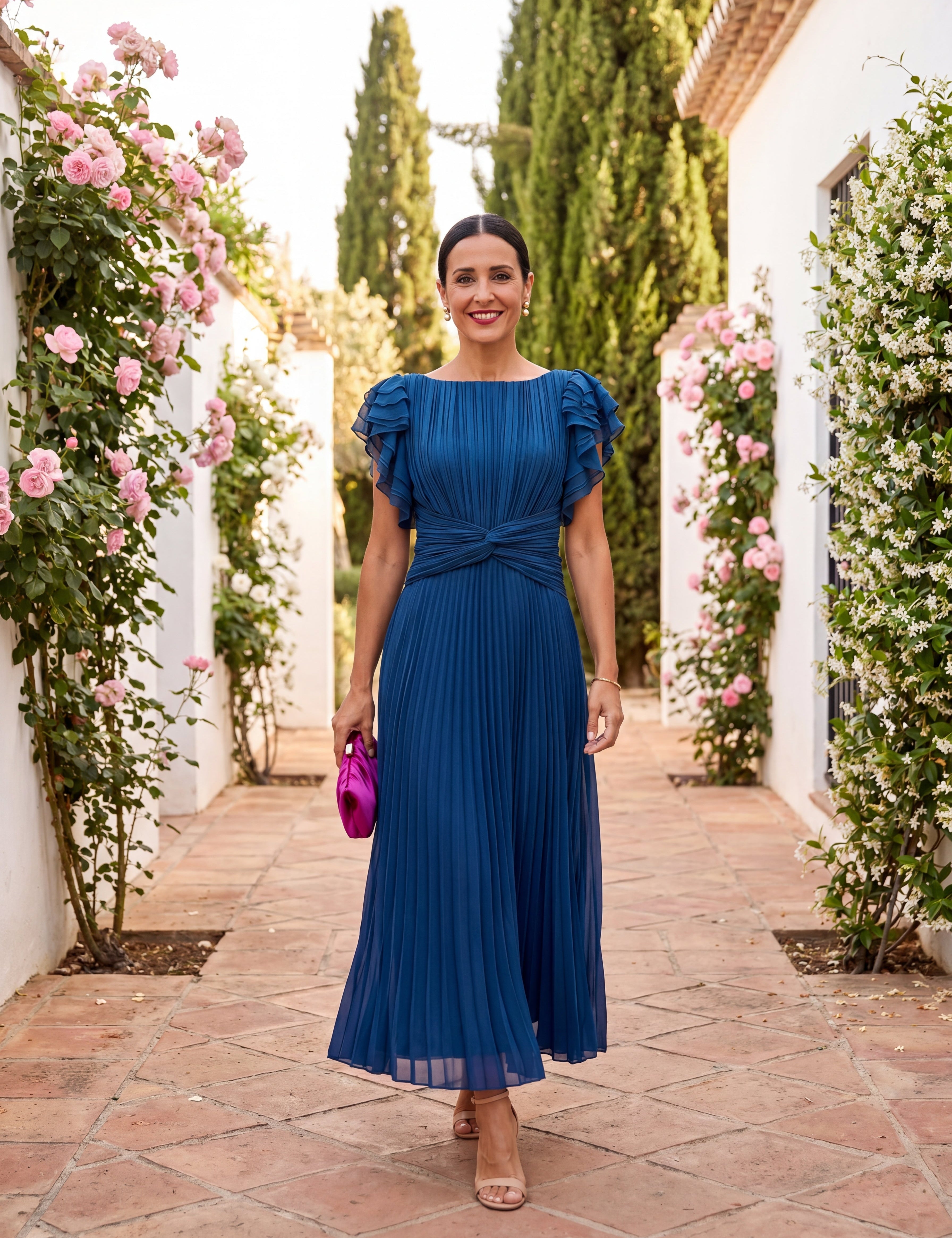 Serafina | Maxi Vestido Plissado Elegante com Cintura Enlaçada
