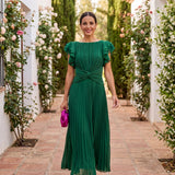 Serafina | Maxi Vestido Plissado Elegante com Cintura Enlaçada