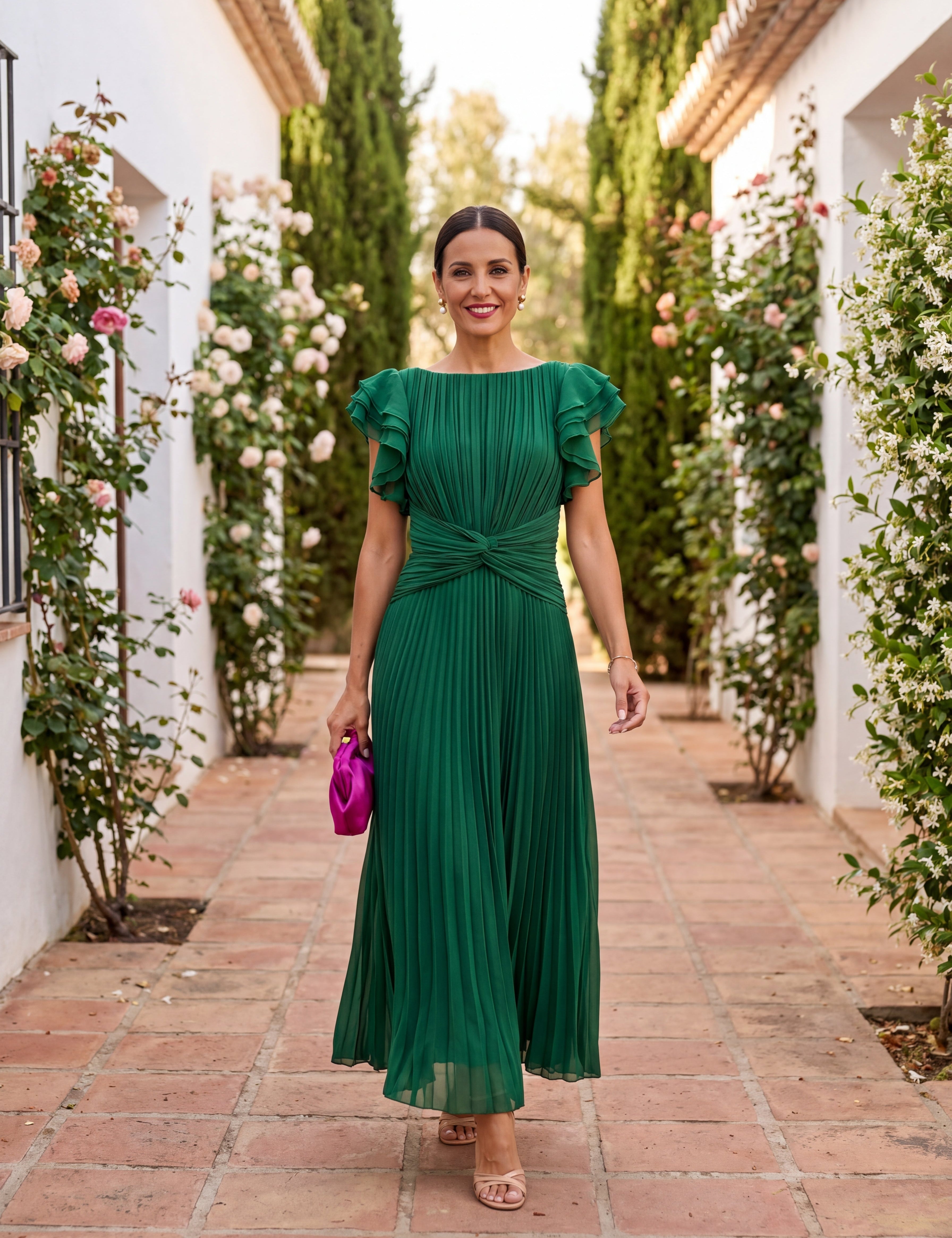 Serafina | Maxi Vestido Plissado Elegante com Cintura Enlaçada