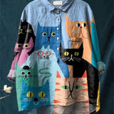 Marta | Blusa Feminina Descontraída com Estampado Artístico de Gato