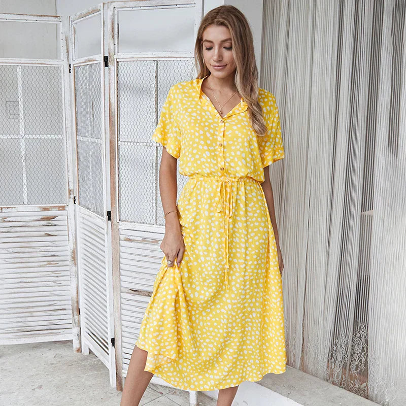 Emilia | Vestido Vintage com Padrão Floral e Mangas curtas