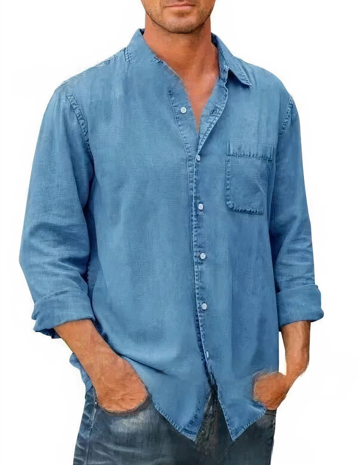 Camisa - Mistura de Denim Longa