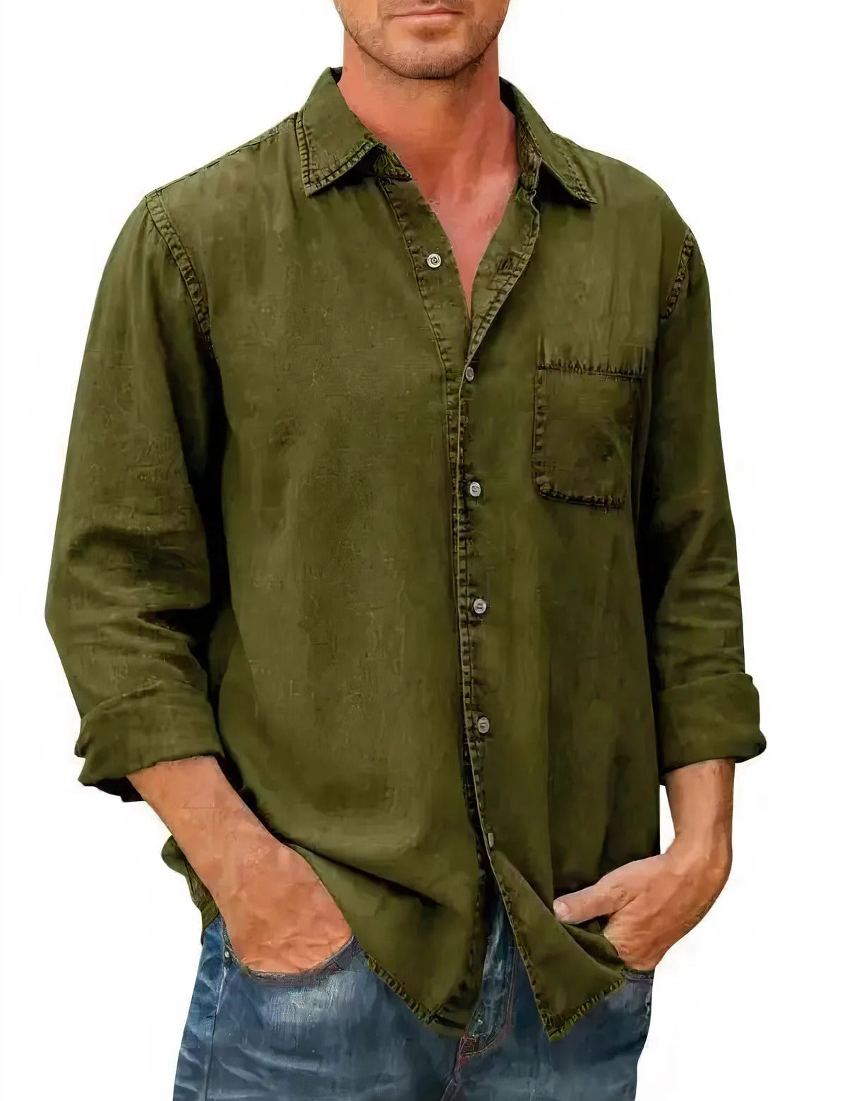 Camisa - Mistura de Denim Longa