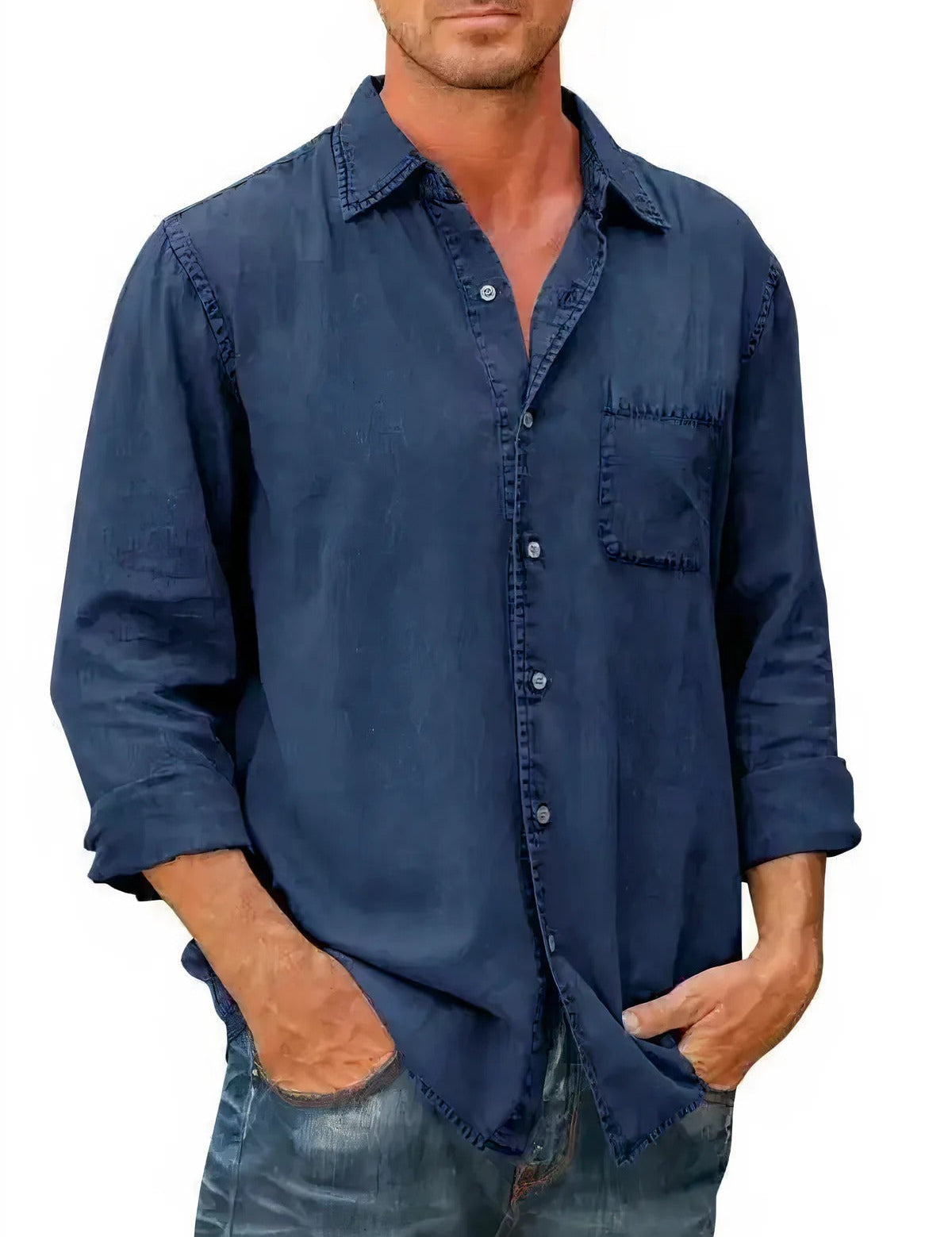Camisa - Mistura de Denim Longa