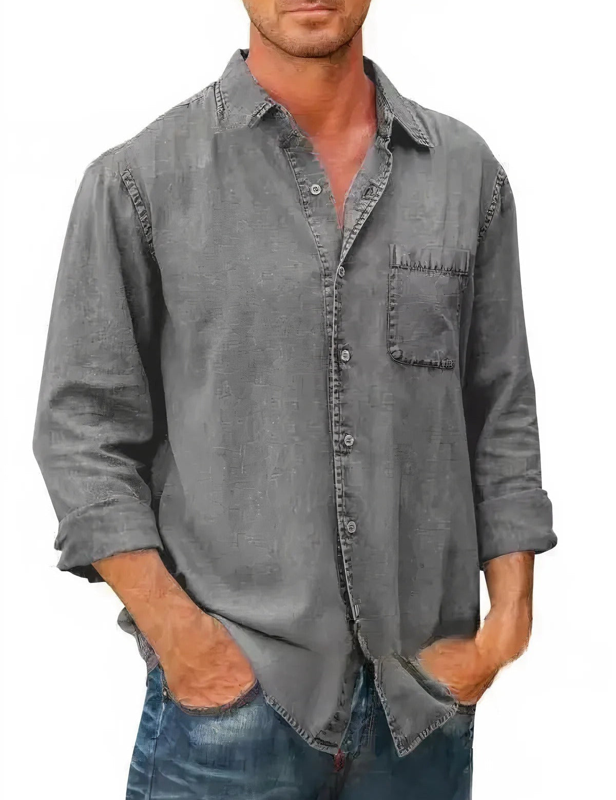 Camisa - Mistura de Denim Longa