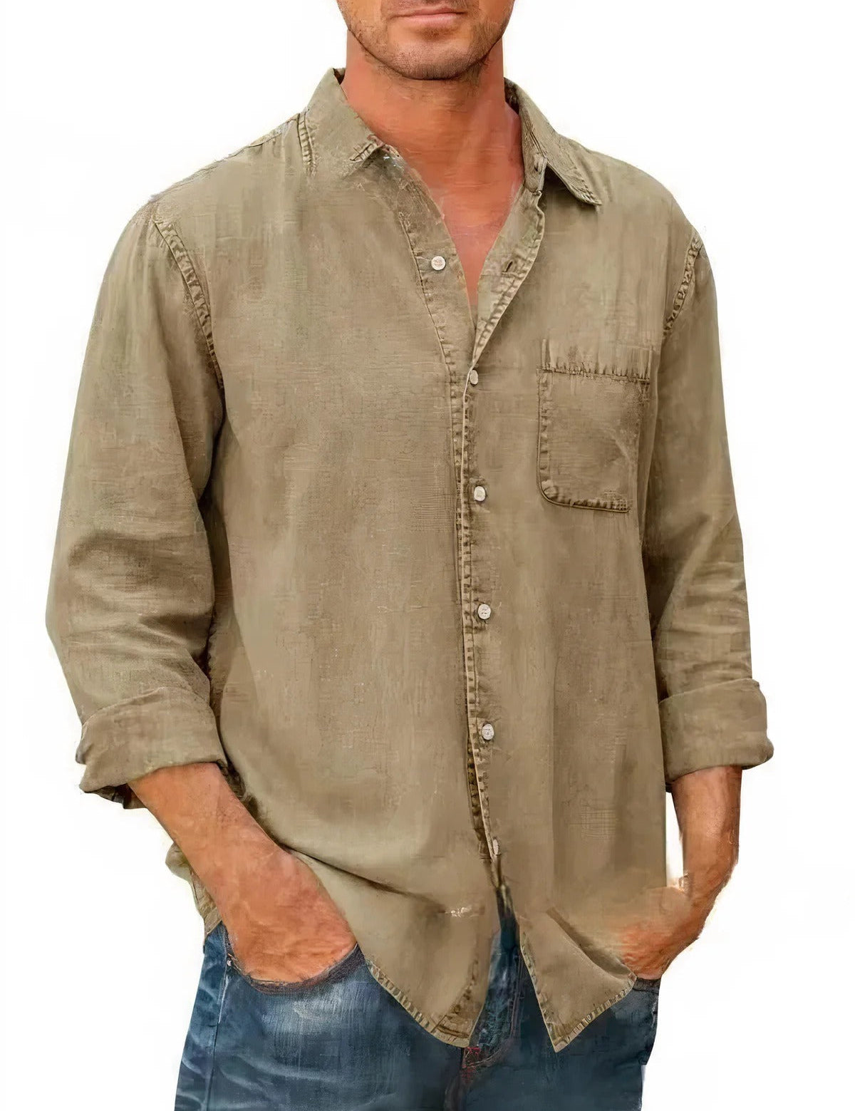 Camisa - Mistura de Denim Longa
