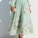 Gisela | Vestido Midi Floral em Verde Claro
