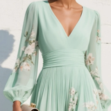 Gisela | Vestido Midi Floral em Verde Claro