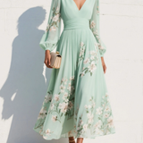 Gisela | Vestido Midi Floral em Verde Claro