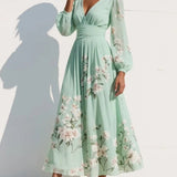 Gisela | Vestido Midi Floral em Verde Claro