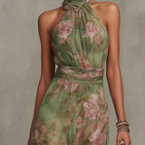 Lívia | Maxi Vestido Floral Elegante com Decote Halter